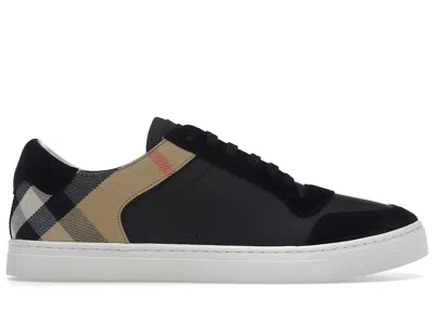 Pre-owned Burberry Men's  Leather Suede And House Check Sneakers In Black/archive Beige/white