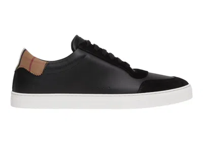 Pre-owned Burberry Men's  Leather Suede And Vintage Check Cotton Sneakersin Black/white