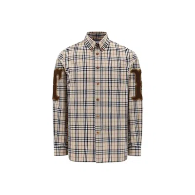 Pre-owned Burberry Men's  Letter Graphic Check Print Shirt In Soft Fawn