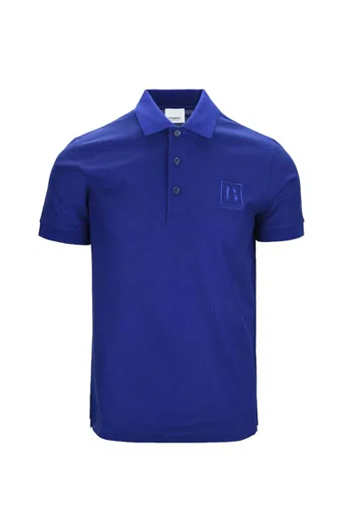 Pre-owned Burberry Men's  Letter Graphic Cotton Pique Polo Shirt In Blue