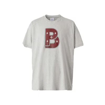 Pre-owned Burberry Men's  Letter Graphic Cotton T-shirt In Pale Grey Melange