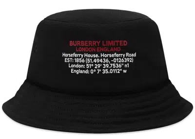 Pre-owned Burberry Men's  Location Print Cotton Bucket Hat In Black White