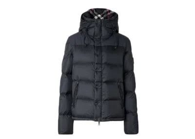 Pre-owned Burberry Men's  Lockwell Detachable Sleeve Check Hooded Puffer Down Jacket In Navy Blue