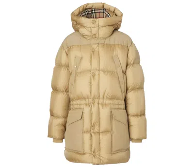 Pre-owned Burberry Men's  Logo Applique Nylon Puffer Coat In Honey