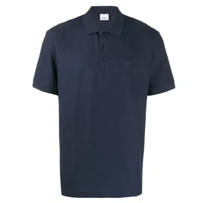 Pre-owned Burberry Men's  Logo Embroidered Polo Shirt In Navy Blue