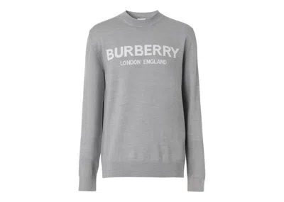 Pre-owned Burberry Men's  Logo Intarsia Wool Blend Sweater In Grey Melange/white In Multi