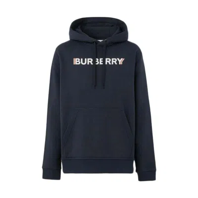 Pre-owned Burberry Men's  Logo Print Cotton Hoodie In Navy Blue