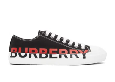 Pre-owned Burberry Men's  Logo Print Cotton Sneakers In Black/red/white In Multi