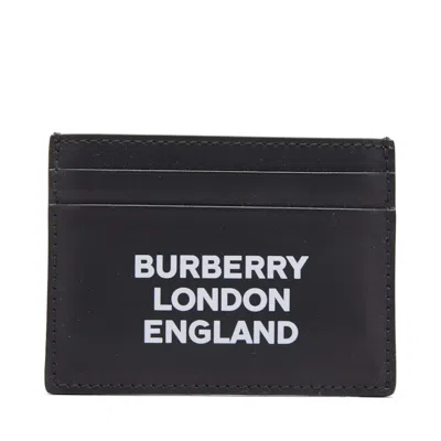Pre-owned Burberry Men's  Logo Print Leather Card Case 4 Slot In Black