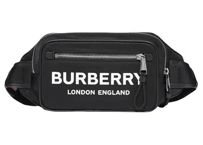 Pre-owned Burberry Men's  Logo Print Nylon Bum Bag In Black
