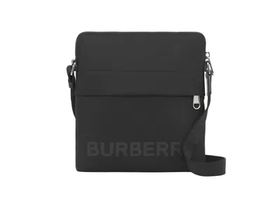 Pre-owned Burberry Men's  Logo Print Nylon Crossbody Bag In Black