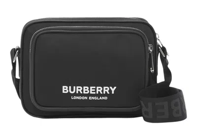 Pre-owned Burberry Men's  Logo Print Nylon Crossbody Bag In Black