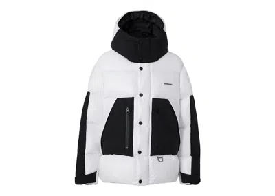 Pre-owned Burberry Men's  Logo Print Nylon Oversized Hooded Puffer Jacket In Optic White/black