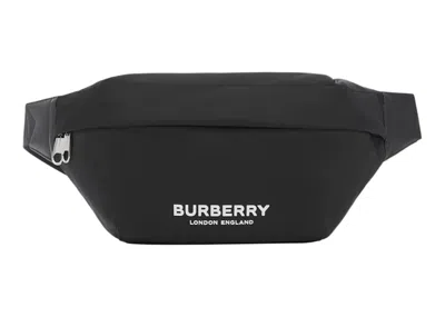Pre-owned Burberry Men's  Logo Print Nylon Sonny Bum Bag In Black/white