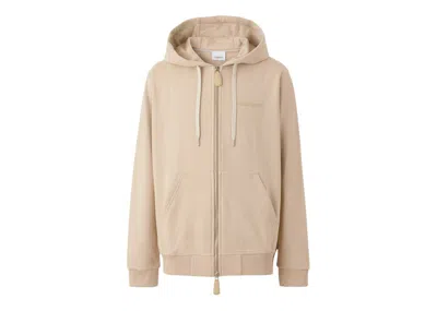 Pre-owned Burberry Men's  Logo Print Stretch Cotton Zip Hoodie In Soft Fawn