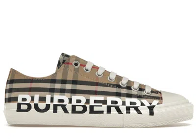 Pre-owned Burberry Men's  Logo Print Vintage Check Sneakers In Beige/black/white In Multi