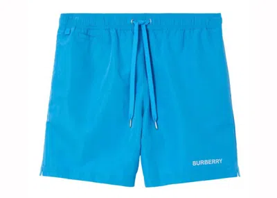 Pre-owned Burberry Men's  Logoprint Drawstring Swim Shorts In Blue