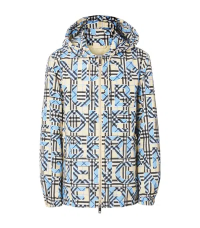 Pre-owned Burberry Men's  Logoprint Vintage Check Hooded Jacket In Blue/black/beige In Multi