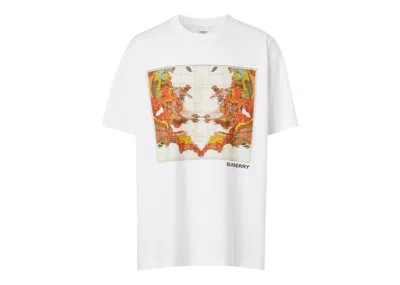 Pre-owned Burberry Men's  Map Print Cotton Oversized T-shirt In White