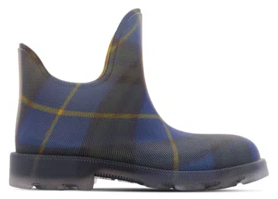 Pre-owned Burberry Men's  Marsh Checked Ankle Boots Sneakers In Blue/yellow