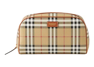 Pre-owned Burberry Men's  Medium Check Travel Pouch In Archive Beige In Brown