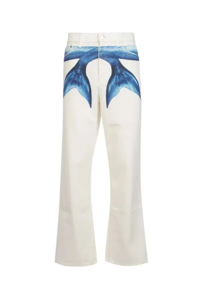 Pre-owned Burberry Men's  Mermaid Tail Printed Cottondenim Jeans In White