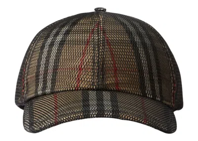 Pre-owned Burberry Men's  Mesh Overlay Check Baseball Cap In Archive Beige/black In Multi