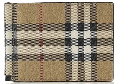 Pre-owned Burberry Men's  Money Clip (80698091) Wallet In Check Beige In Brown