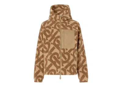 Pre-owned Burberry Men's  Monogram Fleece Jacquard Hooded Top In Soft Fawn