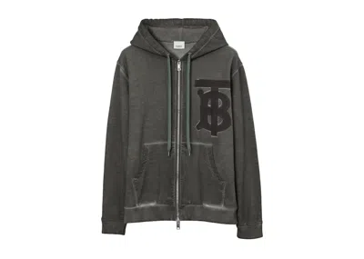 Pre-owned Burberry Men's  Monogram Motif Cotton Oversized Zip Hoodie In Charcoal Grey