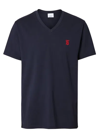 Pre-owned Burberry Men's  Monogram Motif Vneck T-shirt In Navy Blue/red In Multi