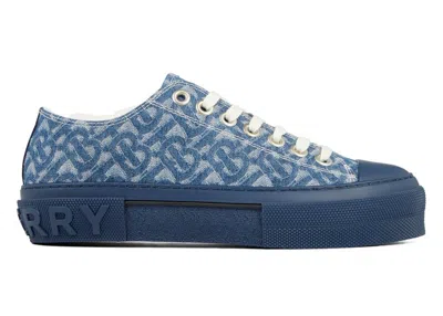 Pre-owned Burberry Men's  Monogram Pattern Low Top Denim Sneakers In Blue