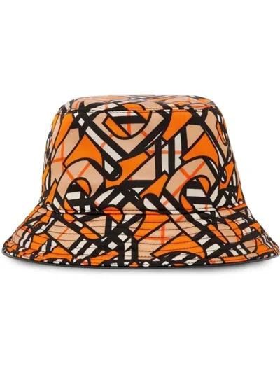 Pre-owned Burberry Men's  Monogram Print Bucket Hat In Orange
