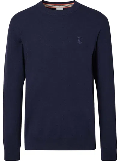 Pre-owned Burberry Men's  Monogramembroidered Fineknit Sweater In Navy Blue