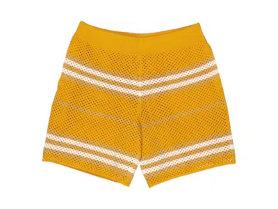 Pre-owned Burberry Men's  Morriss Icon Stripe Pointelle Knit Shorts In Marigold In Yellow
