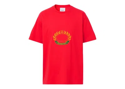 Pre-owned Burberry Men's  Oak Leaf Crest Cotton Oversized T-shirt In Bright Red