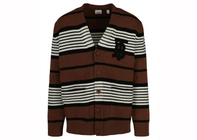 Pre-owned Burberry Men's  Oversized Striped Wool Cashmere Cardigan In Dark Brown