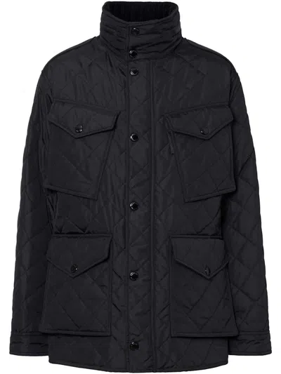 Pre-owned Burberry Men's  Packaway Hoodie Quilted Thermoregulated Field Jacket In Black