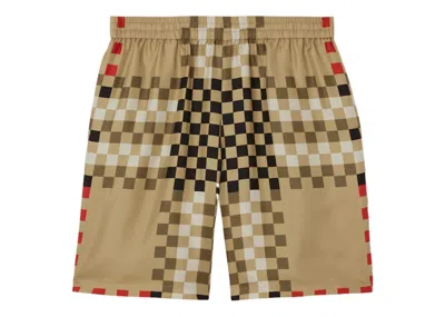 Pre-owned Burberry Men's  Pixel Check Shorts In Beige In Sand