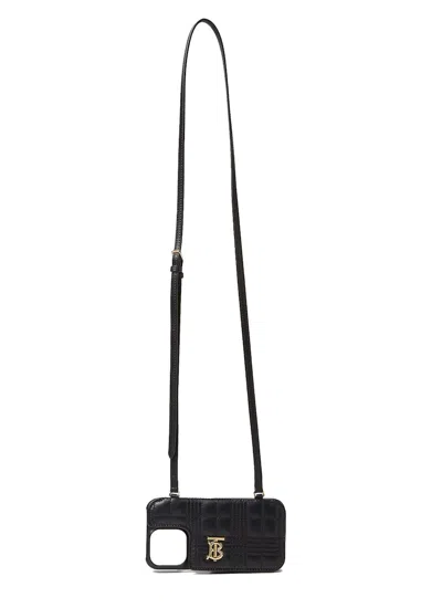 Pre-owned Burberry Men's  Quilted Lambskin Lola Iphone 13 Pro Phone Case With Strap In Black