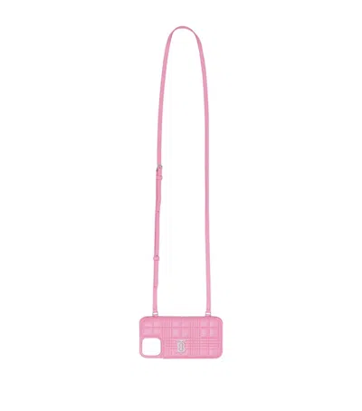Pre-owned Burberry Men's  Quilted Lambskin Lola Iphone 13 Pro Phone Case With Strap In Primrose Pink