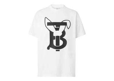 Pre-owned Burberry Men's  Rabbit Logoprint Cotton T-shirt In White/black