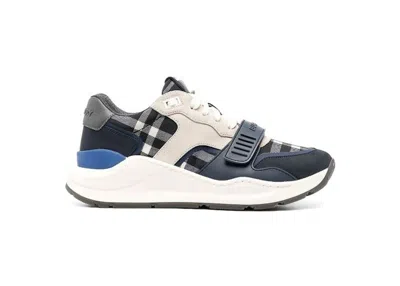 Pre-owned Burberry Men's  Ramsey Check Sneakers In Black/navy Blue/beige In Multi