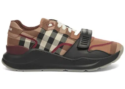 Pre-owned Burberry Men's  Ramsey Sneaker Check Birch Sneakers In Brown