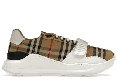 Pre-owned Burberry Men's  Ramsey Vintage Check Suede Leather Sneakers In Archive Biege/white