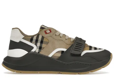 Pre-owned Burberry Men's  Ramsey Vintage Check Suede Leather Sneakersin Grey/archive Beige