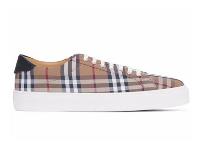 Pre-owned Burberry Men's  Rangleton Check Sneakers In Birch Brown
