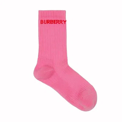 Pre-owned Burberry Men's  Red Logo Socks In Bubblegum Pink