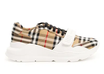 Pre-owned Burberry Men's  Regis Vintage Check Sneakers In Archive Beige/white