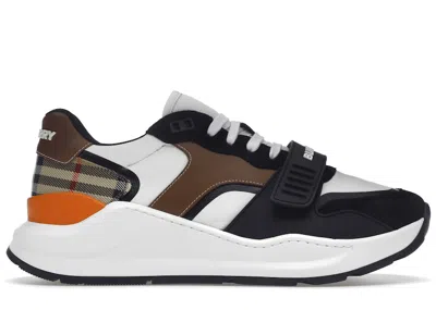 Pre-owned Burberry Men's  Regis White Sneakers In Black/archive Beige/brown